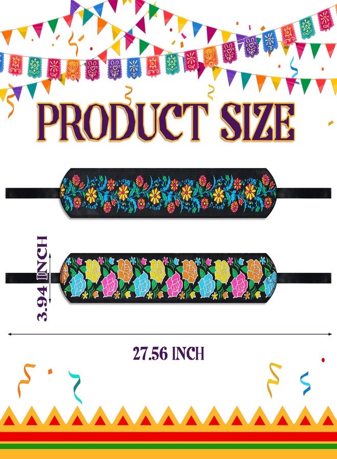 Croloose 2 Pcs Embroidered Mexican Belt for Women Dress Day of The Dead Traditional Adjustable Belt with Colorful Embroidered Flowers for Women Day of The Dead Halloween Dress Party - Image 2